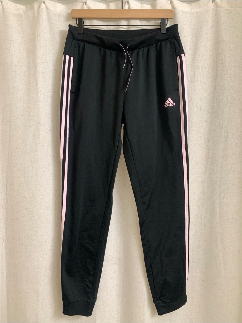 adidas Black Track Pants Light Pink Side Slash Pockets M